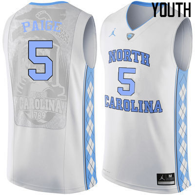 Youth North Carolina Tar Heels #5 Marcus Paige College Basketball Jerseys Sale-White